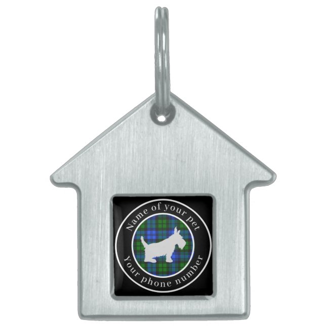 Placa Para Mascotas Campbell Tartan Scottie Dog Personalizado (Frente)