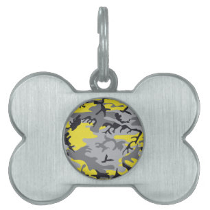 Placa Para Mascotas Camuflaje amarillo y gris, ejército, ejército