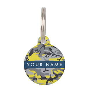Placa Para Mascotas Camuflaje amarillo y gris Tu nombre personaliza