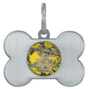 Placa Para Mascotas Camuflaje amarillo y verde, ejército, ejército