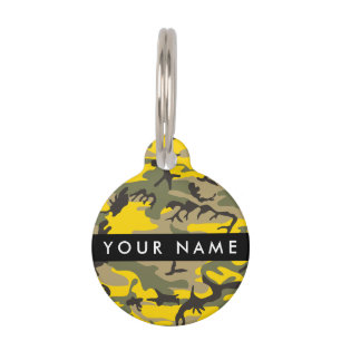 Placa Para Mascotas Camuflaje Amarillo y Verde Personaliza tu nombre