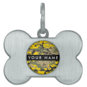 Placa Para Mascotas Camuflaje Amarillo y Verde Personaliza tu nombre