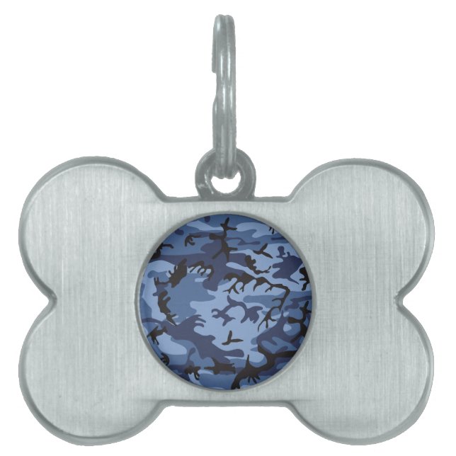 Placa Para Mascotas Camuflaje azul de la marina, ejército, ejército (Frente)