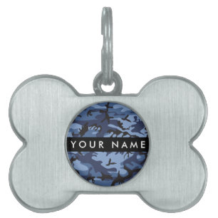 Placa Para Mascotas Camuflaje Azul Marino Personaliza tu nombre