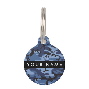 Placa Para Mascotas Camuflaje Azul Marino Personaliza tu nombre