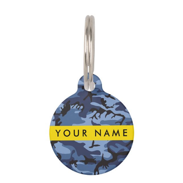 Placa Para Mascotas Camuflaje azul marino Tu nombre Personaliza (Anverso)