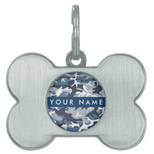 Placa Para Mascotas Camuflaje Azul Nieve de Invierno Personaliza tu no