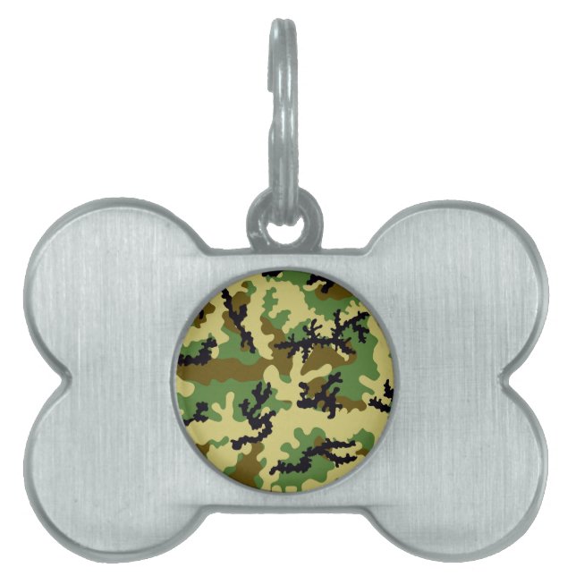 Placa Para Mascotas Camuflaje de Woodland (Frente)