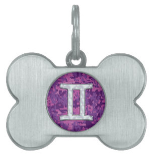 Placa Para Mascotas Camuflaje digital del símbolo zodiaco de Pearl Lik