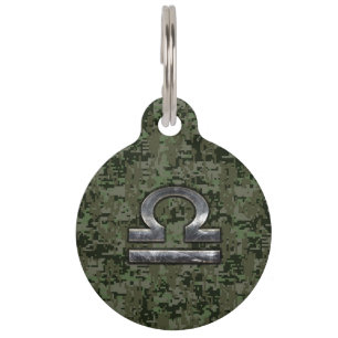 Placa Para Mascotas Camuflaje Digital Libra Zodiac Rótulo Woodland