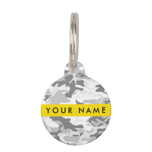 Placa Para Mascotas Camuflaje Gris de Nieve de Invierno Personaliza tu