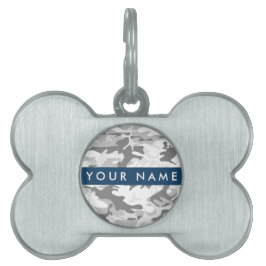 Placa Para Mascotas Camuflaje Gris Nieve de Invierno Personaliza tu no