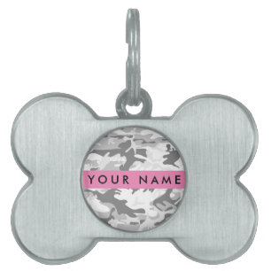 Placa Para Mascotas Camuflaje Gris Nieve de Invierno Personaliza tu no