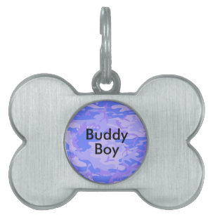 Placa Para Mascotas Camuflaje Pastel Azul Abstracto Azul Nombre del Ma