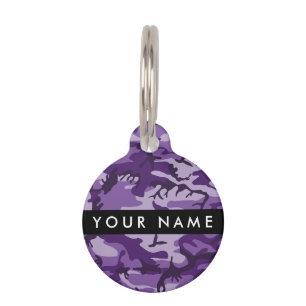 Placa Para Mascotas Camuflaje Púrpura Personaliza tu nombre