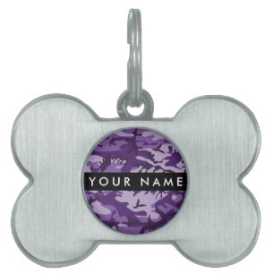 Placa Para Mascotas Camuflaje Púrpura Personaliza tu nombre