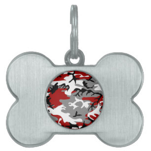 Placa Para Mascotas Camuflaje rojo y gris, ejército