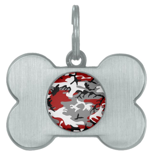 Placa Para Mascotas Camuflaje rojo y gris, ejército (Frente)
