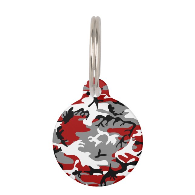 Placa Para Mascotas Camuflaje rojo y gris, ejército (Anverso)
