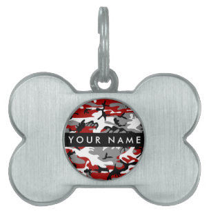 Placa Para Mascotas Camuflaje rojo y gris Tu nombre Personaliza