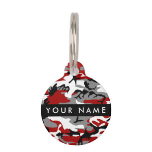 Placa Para Mascotas Camuflaje rojo y gris Tu nombre Personaliza