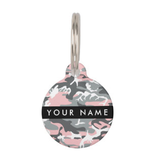 Placa Para Mascotas Camuflaje rosa y gris Tu nombre Personaliza