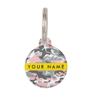 Placa Para Mascotas Camuflaje rosa y gris Tu nombre Personaliza