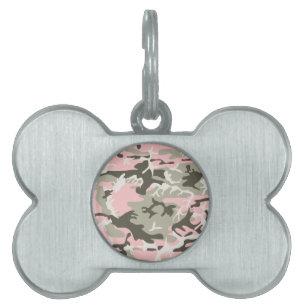Placa Para Mascotas Camuflaje rosa y verde, militar, militar