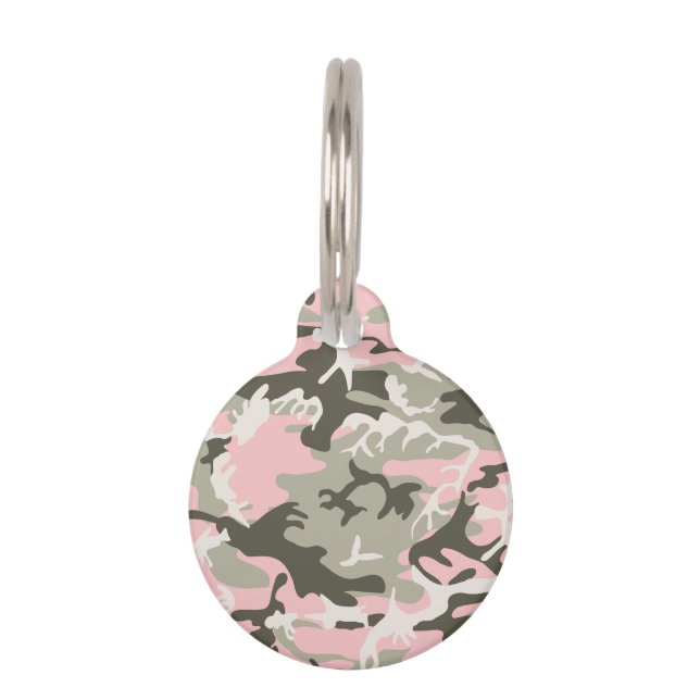 Placa Para Mascotas Camuflaje rosa y verde, militar, militar (Anverso)