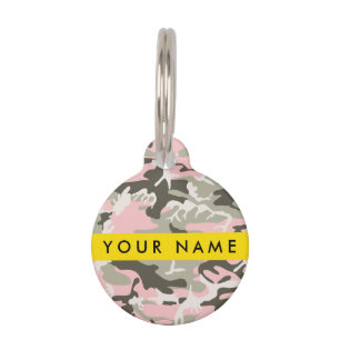 Placa Para Mascotas Camuflaje rosa y verde Personaliza tu nombre