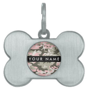 Placa Para Mascotas Camuflaje Rosa y Verde Personaliza tu nombre