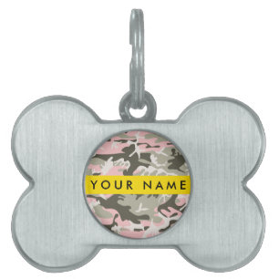 Placa Para Mascotas Camuflaje rosa y verde Personaliza tu nombre