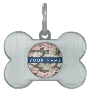 Placa Para Mascotas Camuflaje rosa y verde Personaliza tu nombre