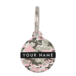 Placa Para Mascotas Camuflaje rosa y verde Tu nombre Personaliza