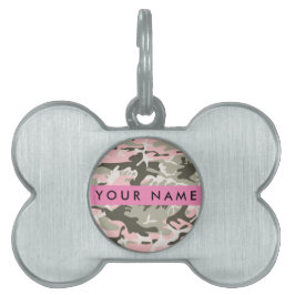 Placa Para Mascotas Camuflaje rosa y verde Tu nombre Personaliza