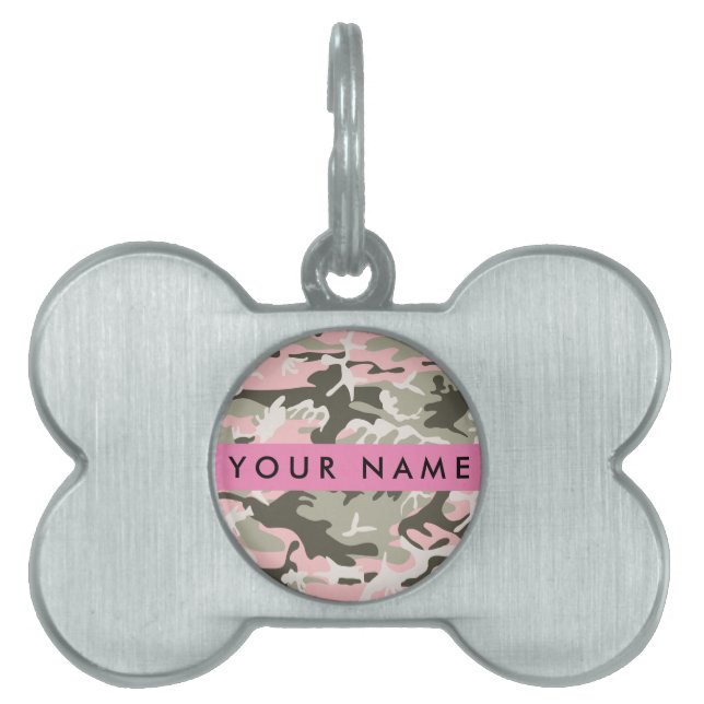 Placa Para Mascotas Camuflaje rosa y verde Tu nombre Personaliza (Frente)