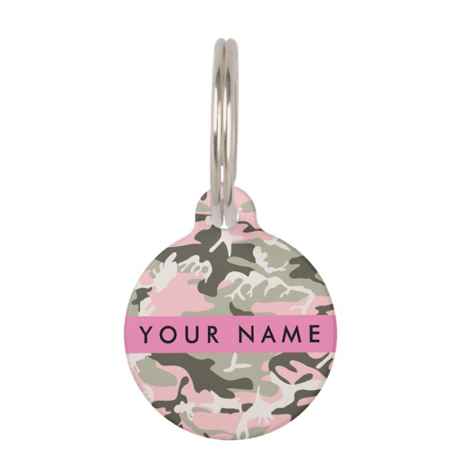 Placa Para Mascotas Camuflaje rosa y verde Tu nombre Personaliza (Anverso)