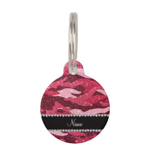 Placa Para Mascotas Camuflaje rosado fucsia conocido personalizado del