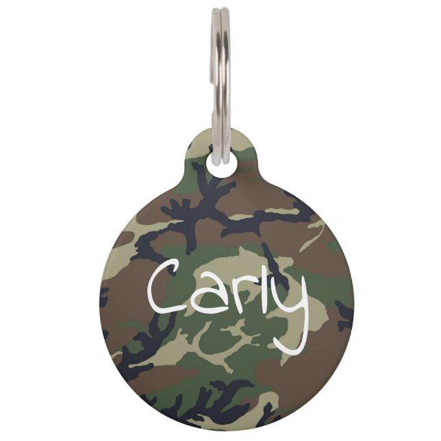 Placa Para Mascotas Camuflaje verde marrón (Anverso)