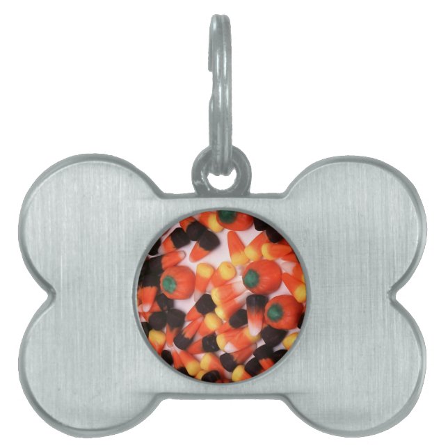 Placa Para Mascotas Candy Corn y calabazas (Frente)