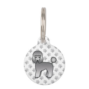 Placa Para Mascotas Caniche Toy Gris Ilustración de Perro Bonito y Inf