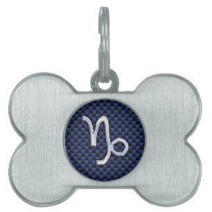 Placa Para Mascotas Capricornio plateado Zodiac Rótulo Blue Carbon Sty