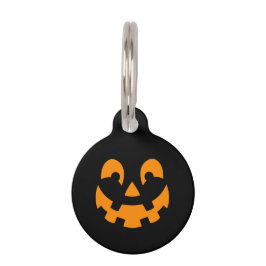 Placa Para Mascotas Cara de calabaza feliz de Halloween naranja sobre