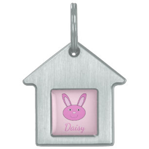 Placa Para Mascotas Cara de conejito rosa lindo para mascota de primav