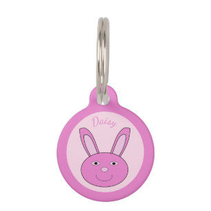 Placa Para Mascotas Cara de conejito rosa lindo personalizada para pri