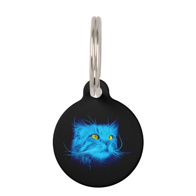 Placa Para Mascotas Cara de gato azul (Anverso)