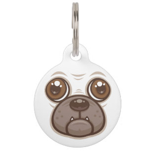 Placa Para Mascotas Cara de perro pug de dibujos animados