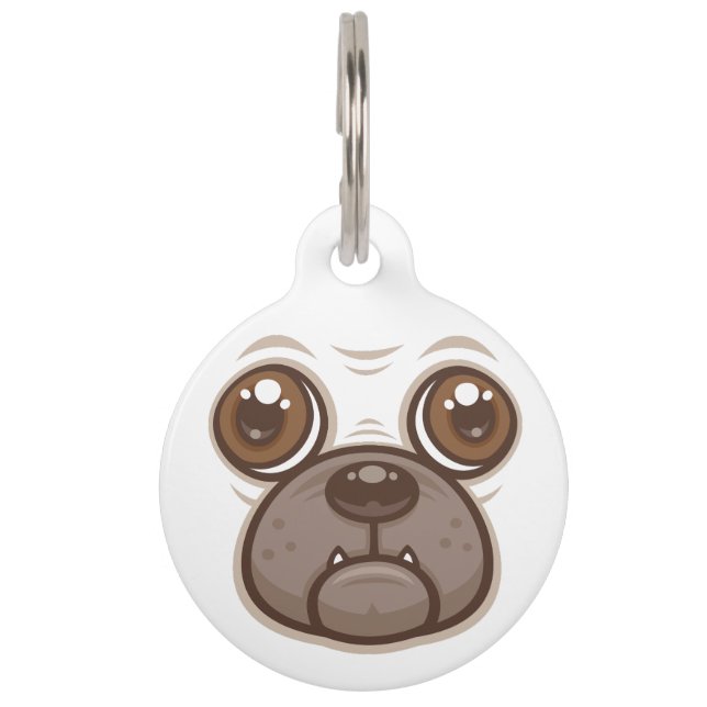 Placa Para Mascotas Cara de perro pug de dibujos animados (Anverso)