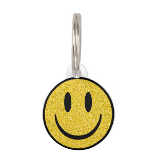 Placa Para Mascotas Cara de sonrisa purpurina