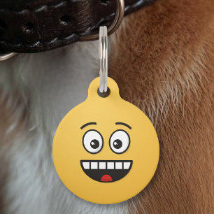 Placa Para Mascotas Cara sonriente con etiqueta de mascota de boca abi